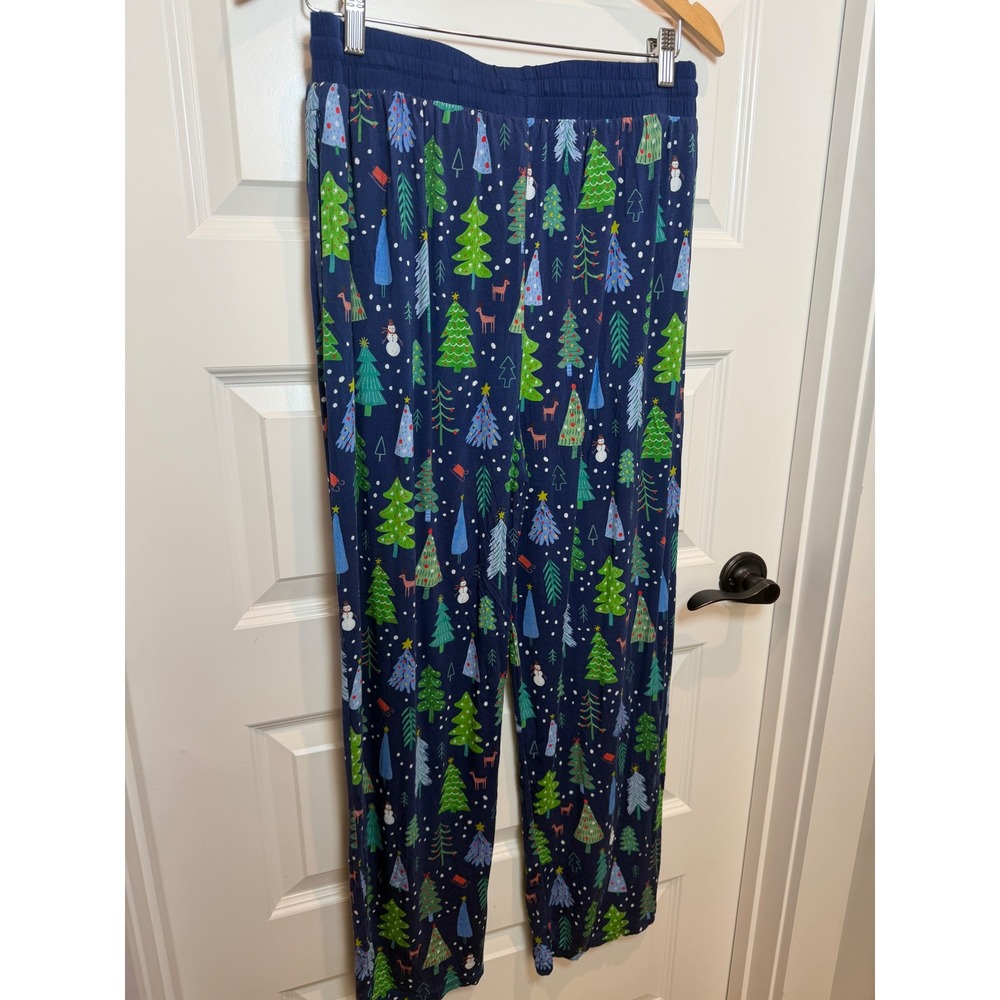 Little Sleepies Winter Forest Bamboo Pajama Pants Navy Christmas Tree Large